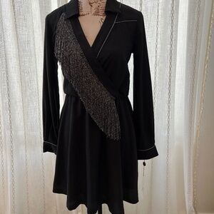 Liu Jo black mini dress with fringe size xs